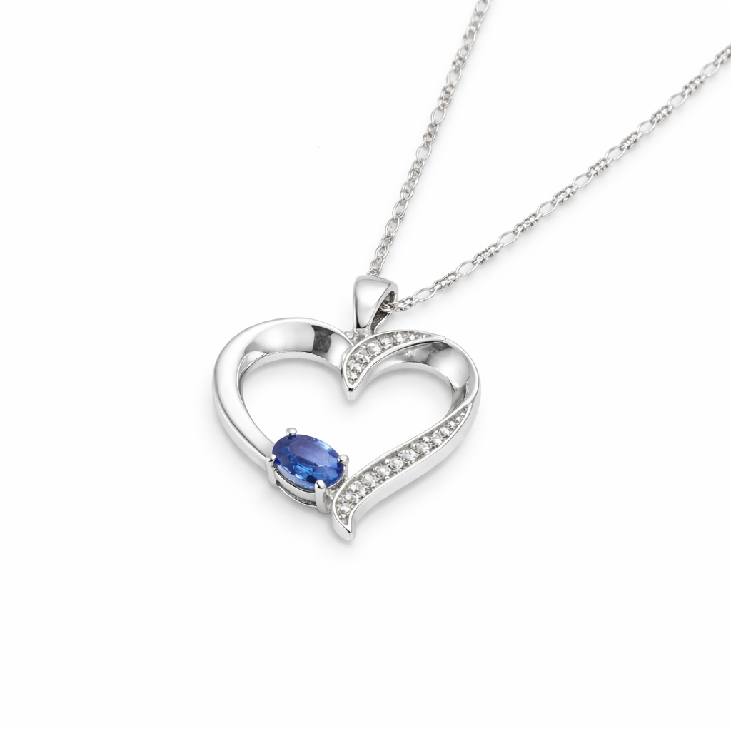 Twilight Heart Sapphire Pendant in Sterling Silver