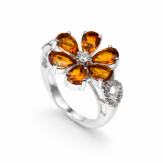 Citrine Flower Ring