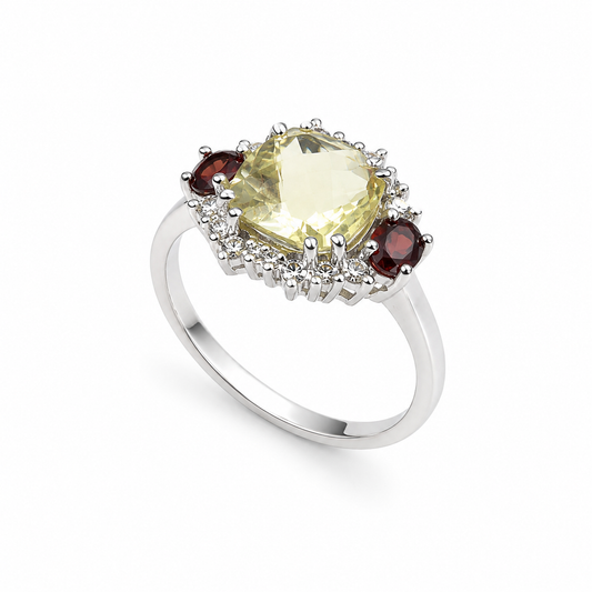 Lemon Topaz - Garnet Ring