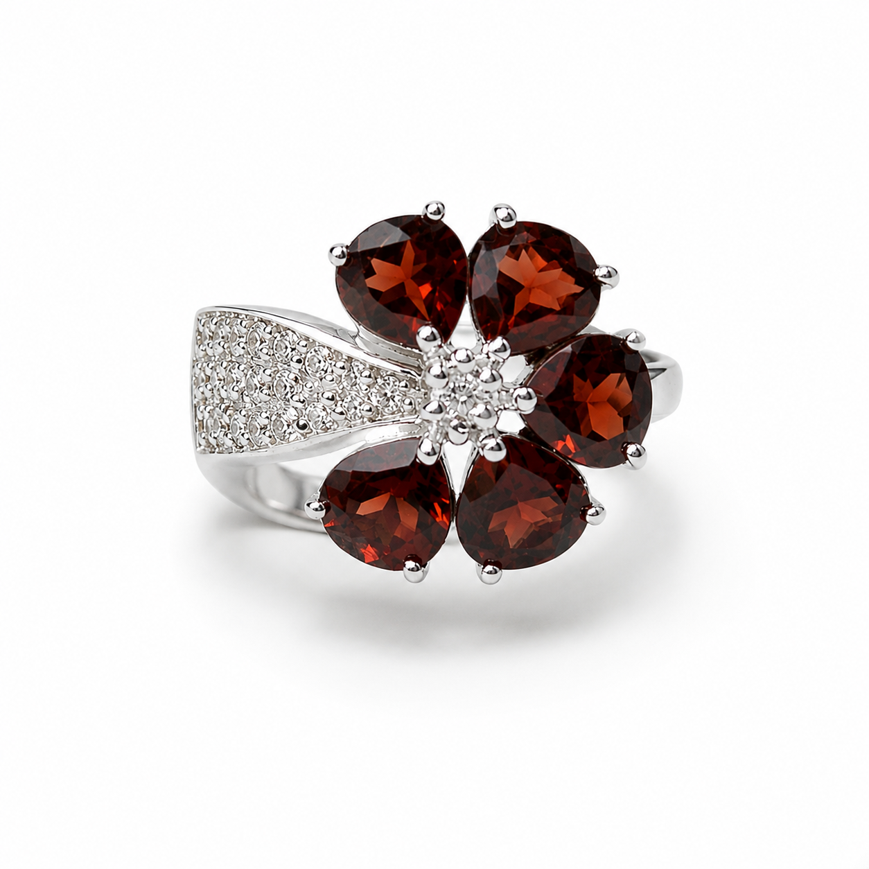 Garnet Flower Ring