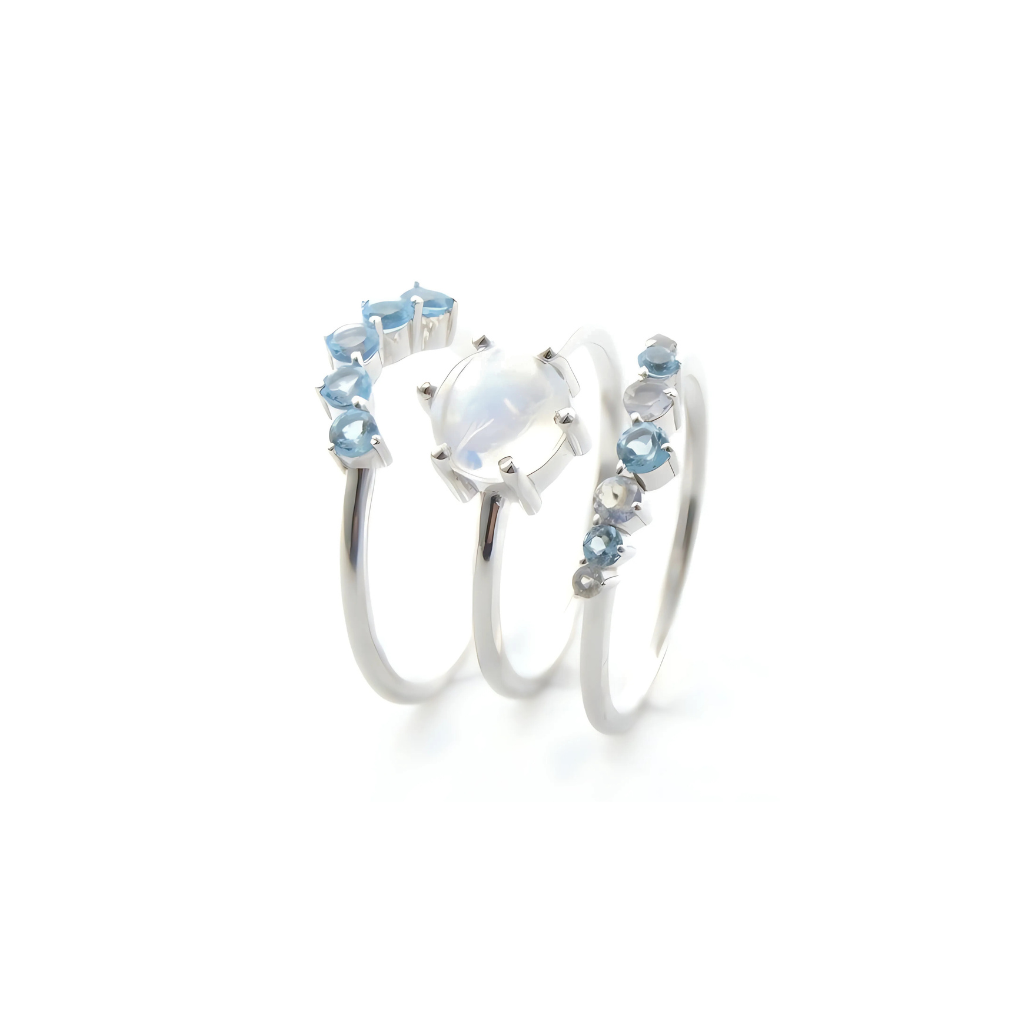 Celestial Glow Trio Ring Set in Sterling Silver