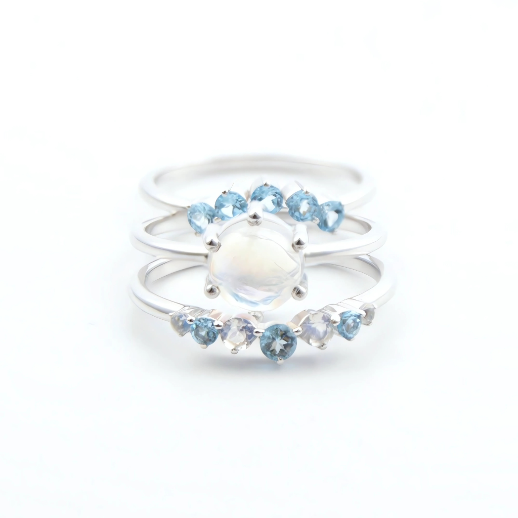 Celestial Glow Trio Ring Set in Sterling Silver