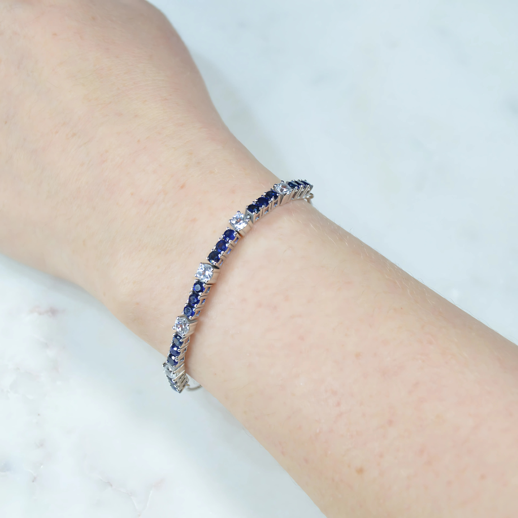 Blue Sapphire Tennis Bracelet in Sterling Silver