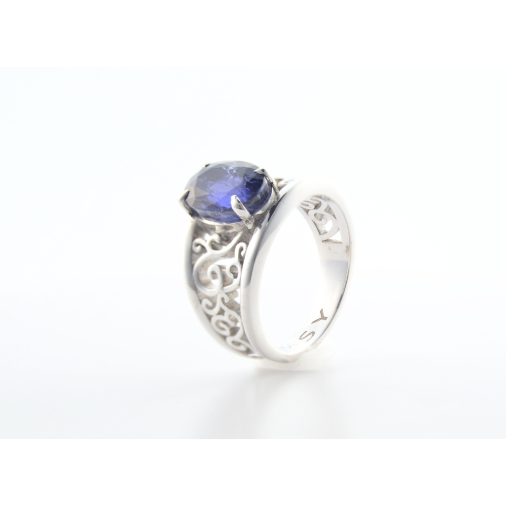 Mystic Iolite Scroll Ring in Sterling Silver
