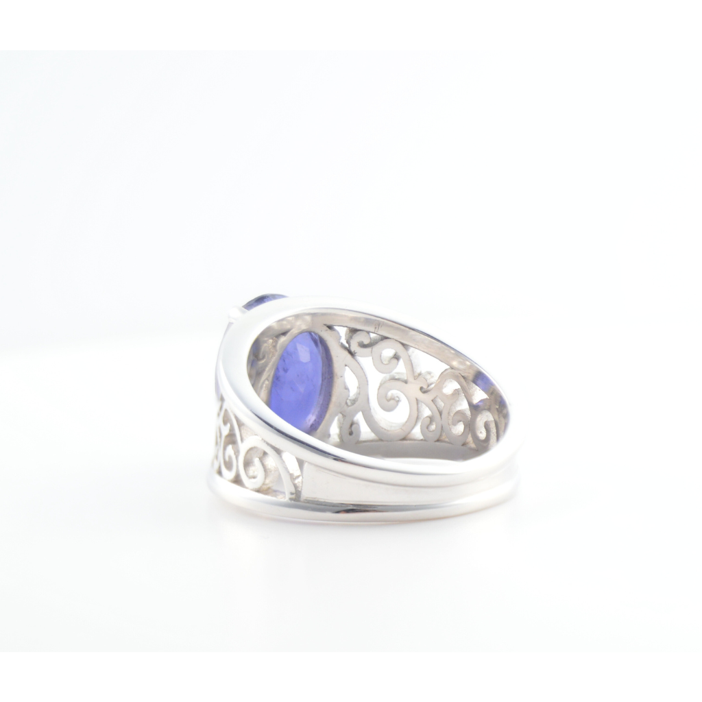 Mystic Iolite Scroll Ring in Sterling Silver