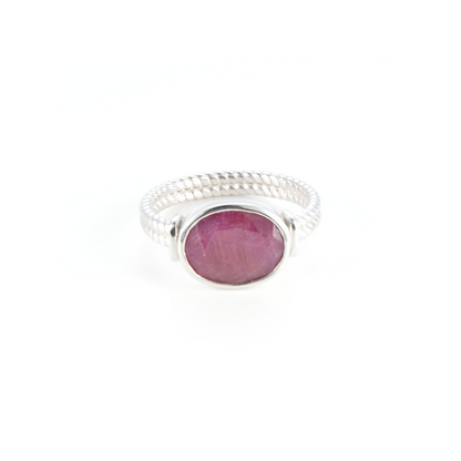 Ruby Halo Ring in Sterling Silver