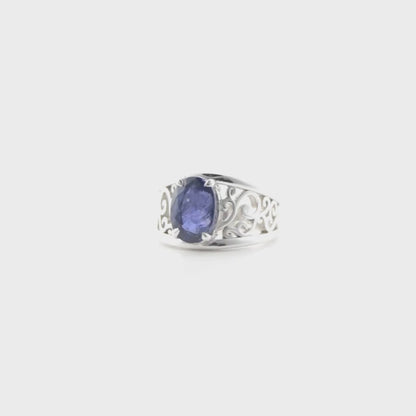 Mystic Iolite Scroll Ring in Sterling Silver